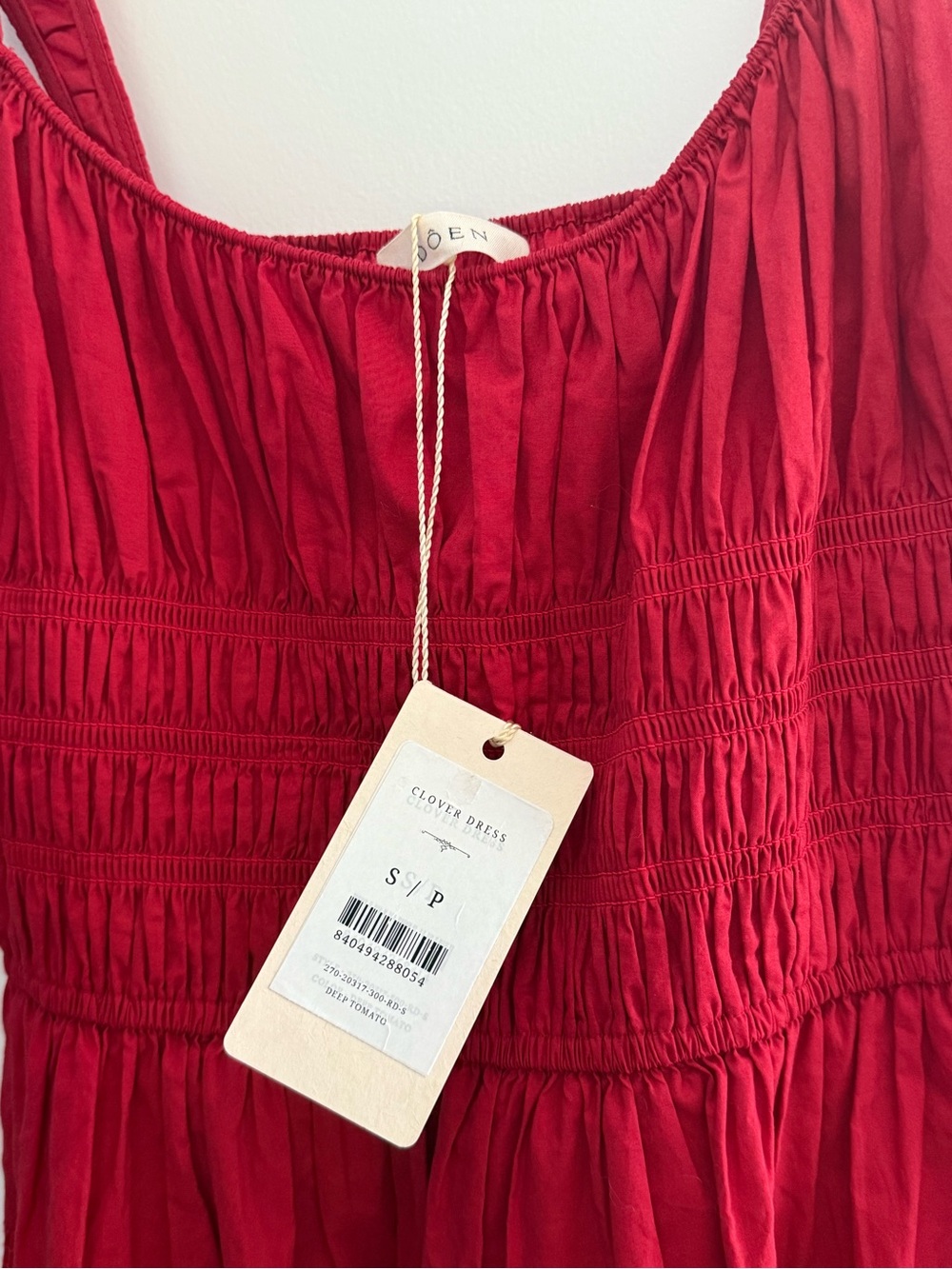 NWT Doen Clover Midi Dress Smocked Deep Tomato Small - Picture 5 of 5